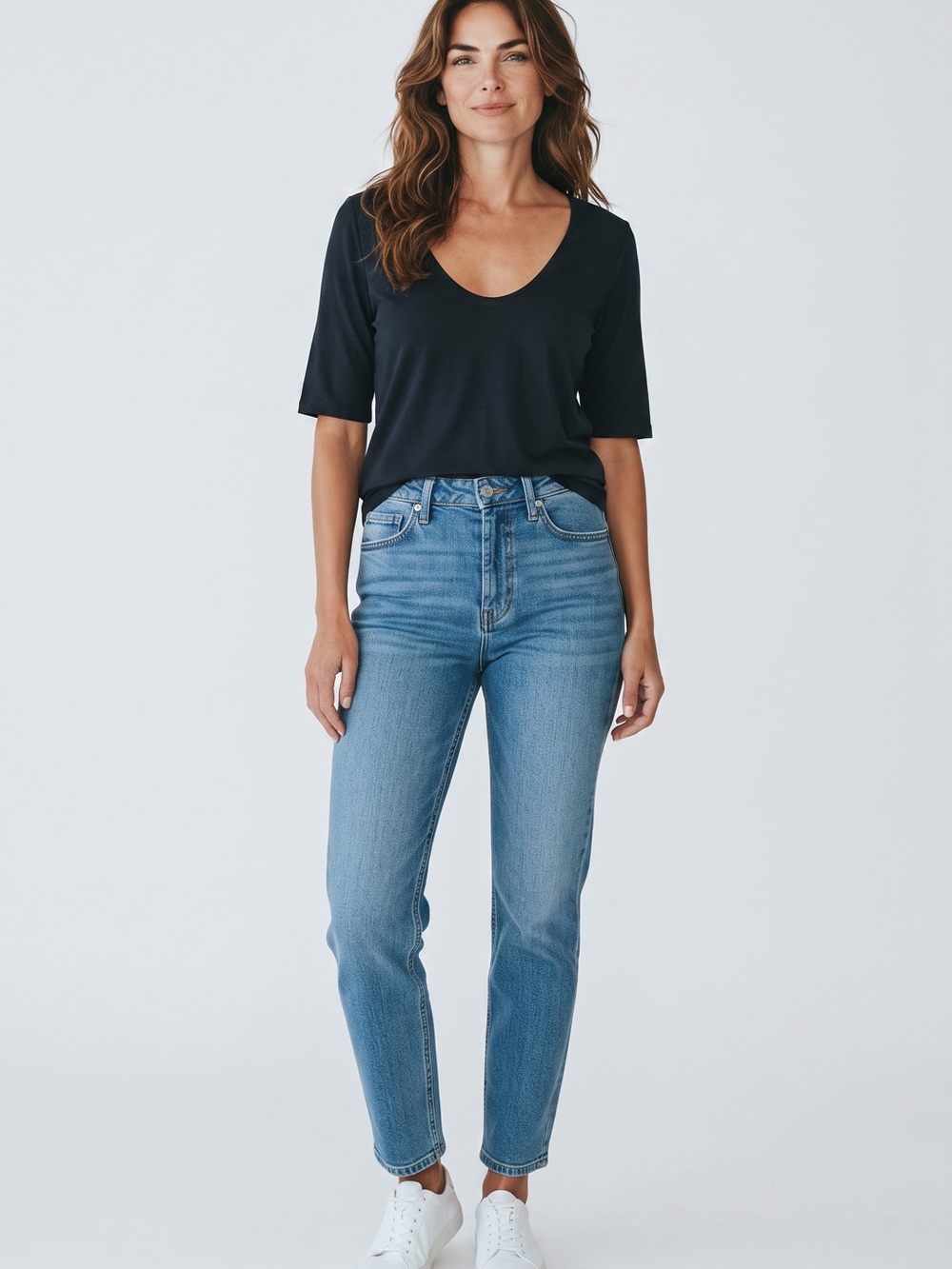 Old Navy Black Scoop Neck Short Sleeve Tee- cotton blend